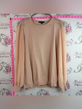 Adrianna Papell sweater polka dot arms Blush Pink Dot Mesh Sleeve Pullover